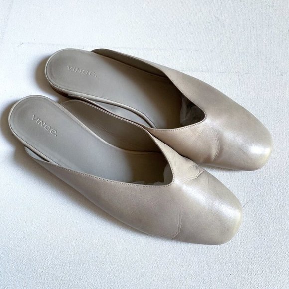 Vince Nude Beige Leather Slip on Slides 9.5 - Picture 3 of 10